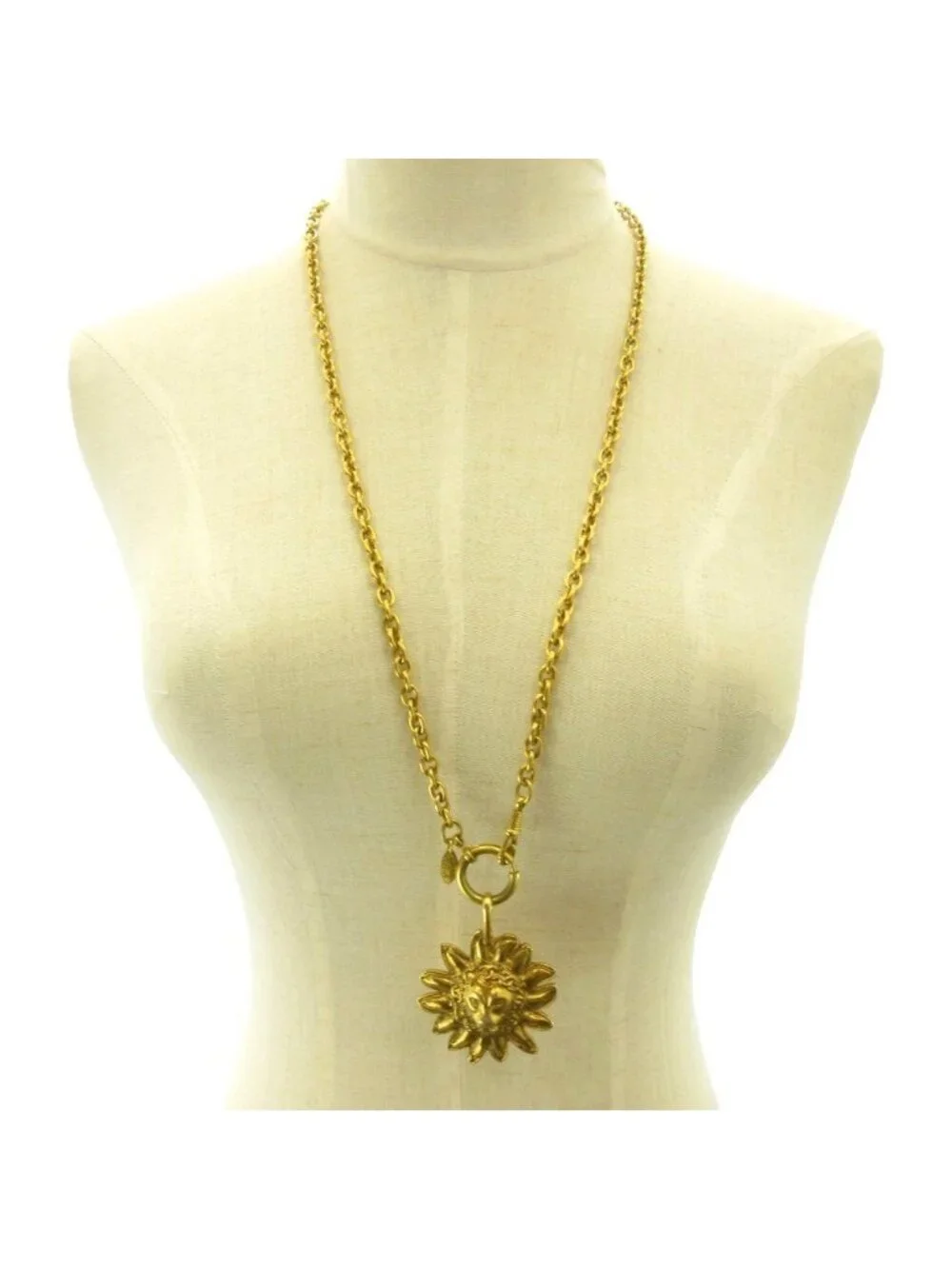 Chanel Long Pendant Chain Lion Gold Plated Necklace